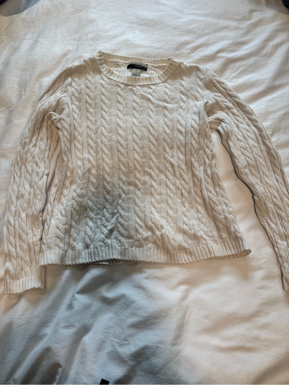 Parkhurst Cream Cable-Knit Crewneck Sweater